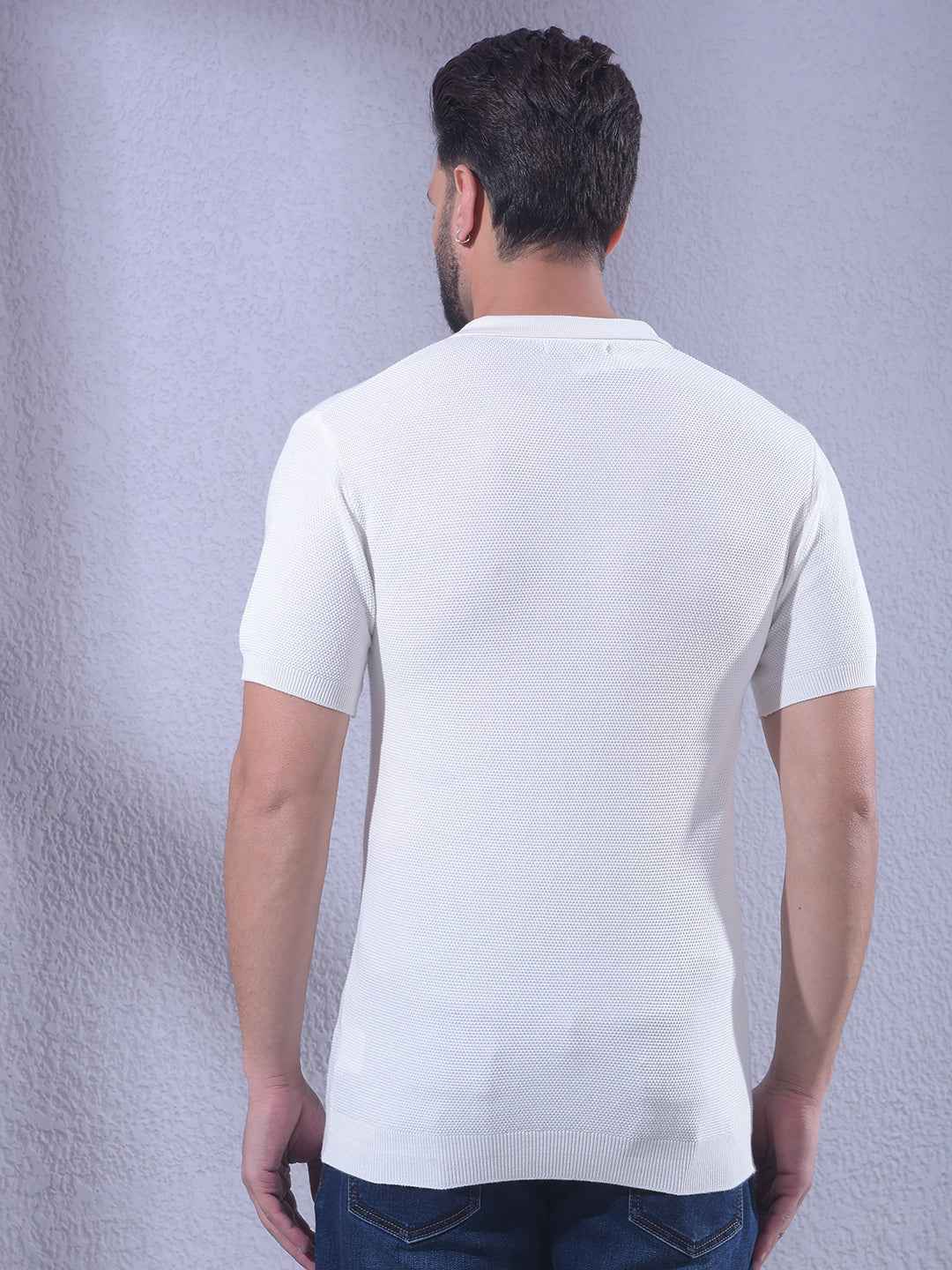 Clean Off White Knit Classic Polo T-Shirt