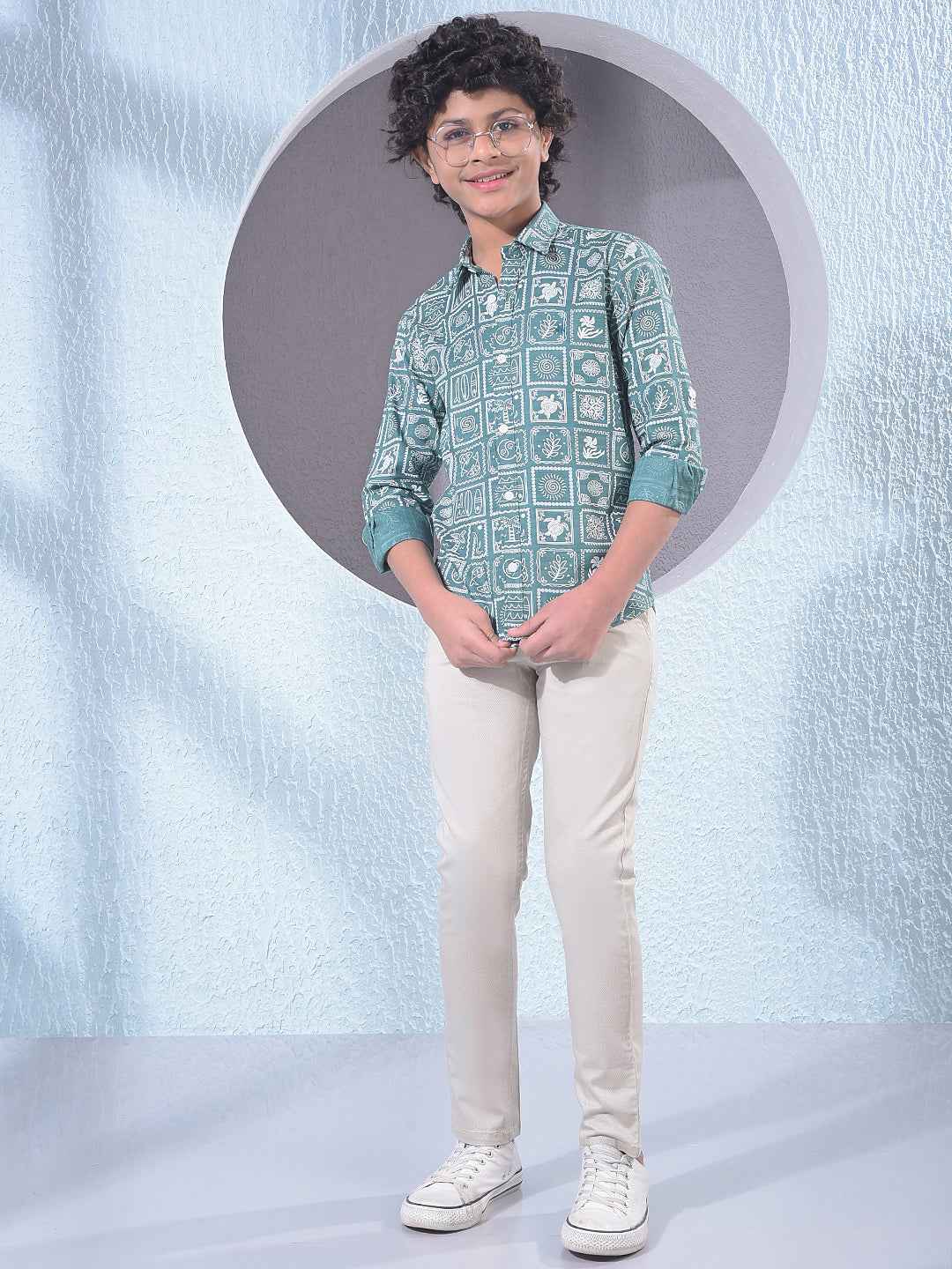 Green Motif Print Shirt