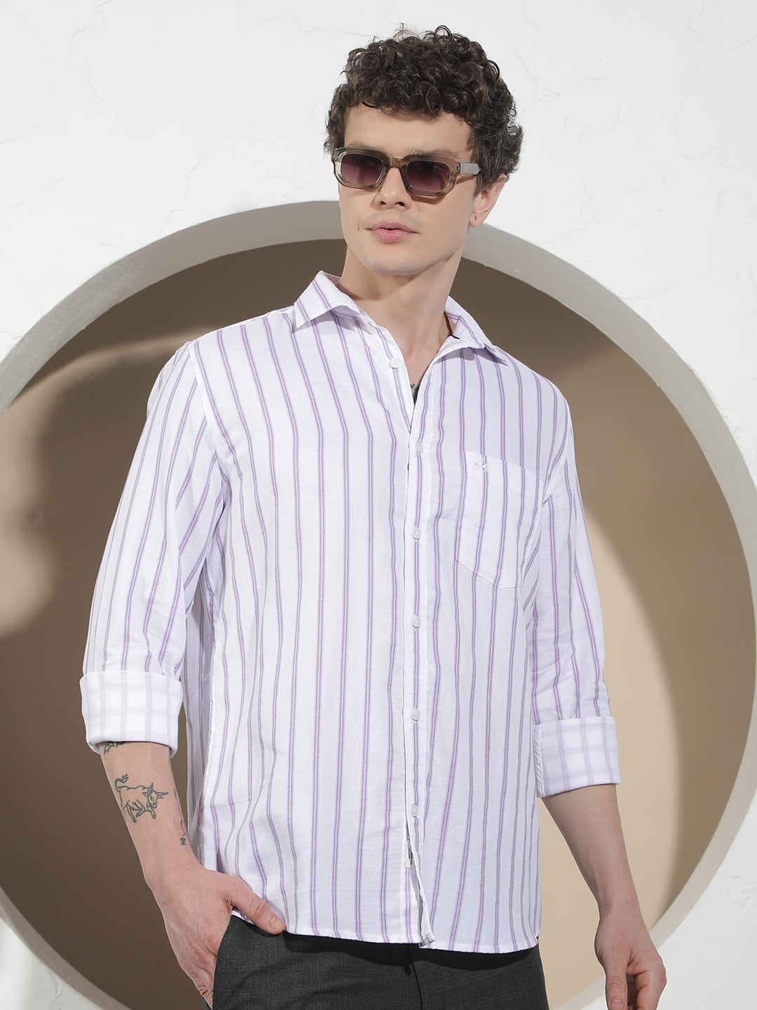 Purple Vertical Stripes 100% Cotton Shirt