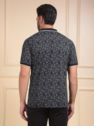 Black Printed Polo Neck T-Shirt