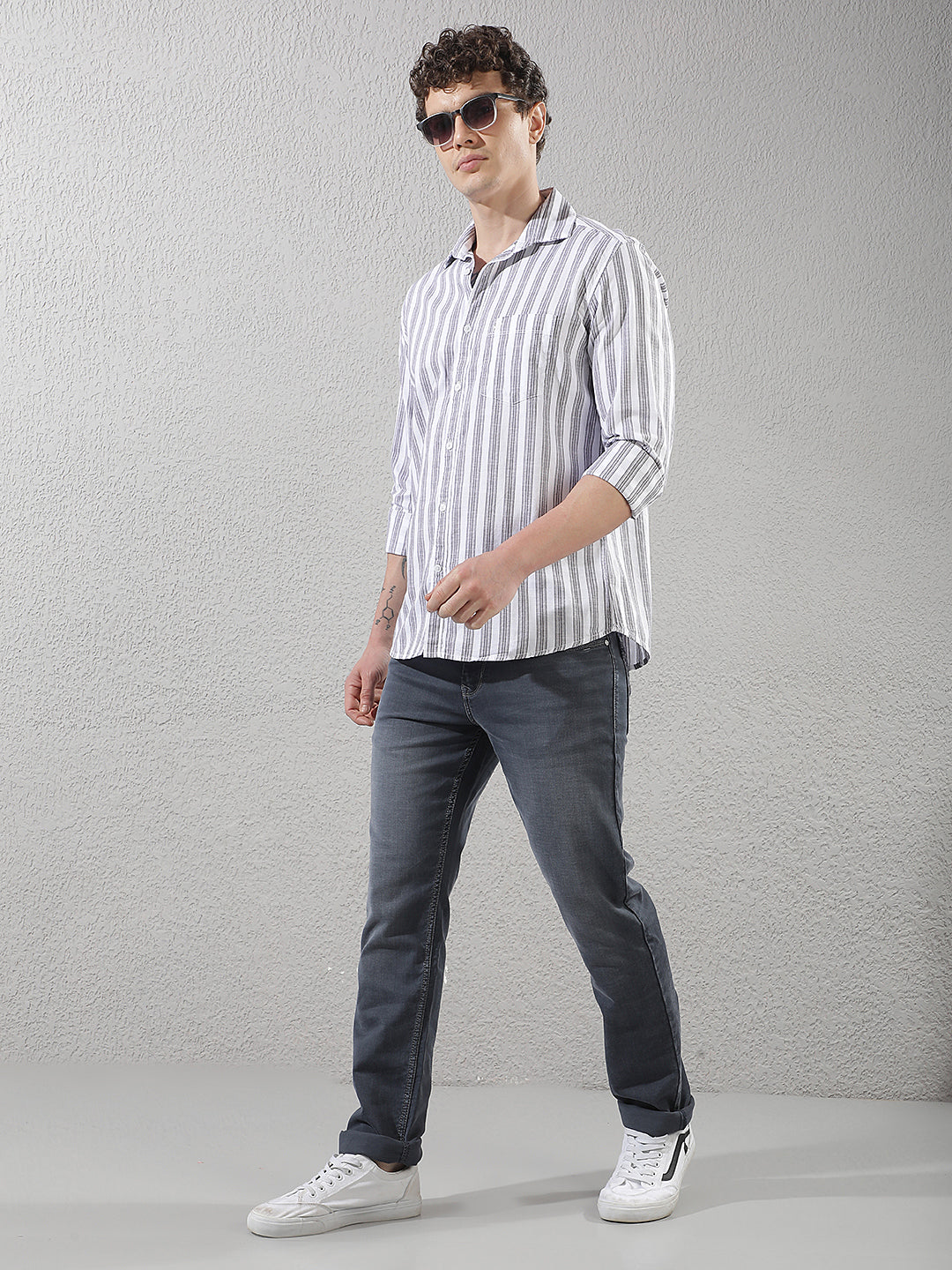 Green 100% Cotton Verical Stripes Shirt