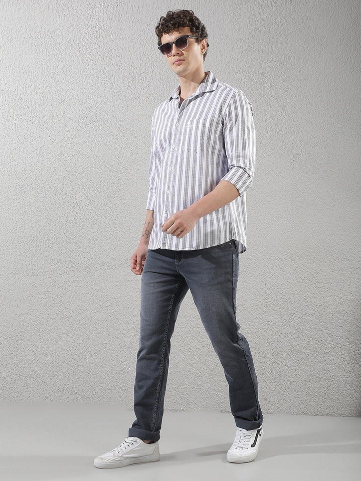 Green 100% Cotton Verical Stripes Shirt