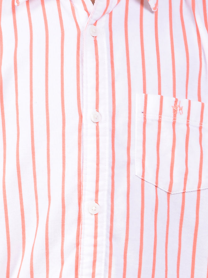 Orange Vertical Stripes 100% Cotton Corduory Shirt