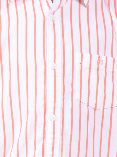 Orange Vertical Stripes 100% Cotton Corduory Shirt