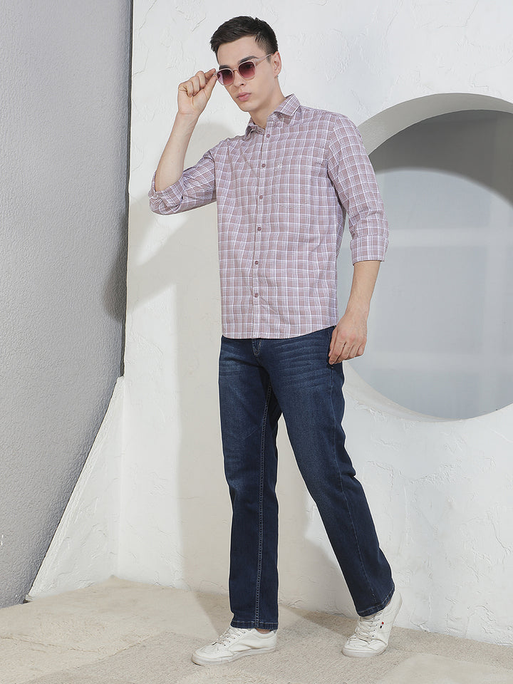Purple Checked 100% Cotton Shirt