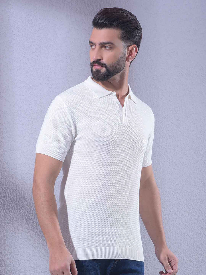 Clean Off White Knit Classic Polo T-Shirt