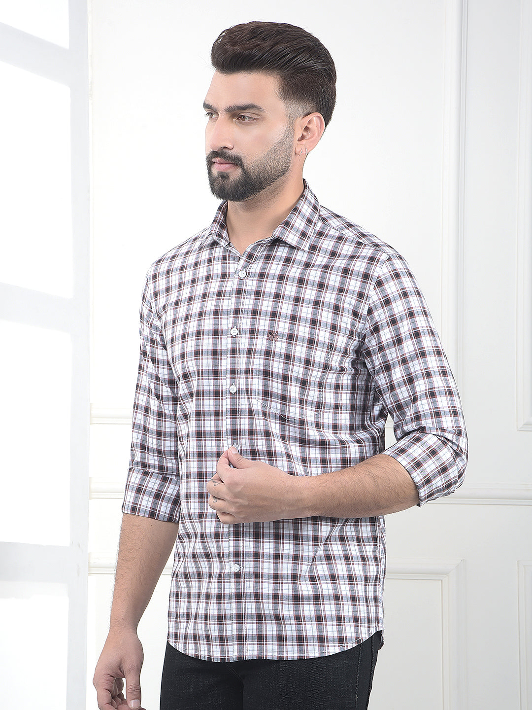 Brown Checked 100% Cotton Shirt