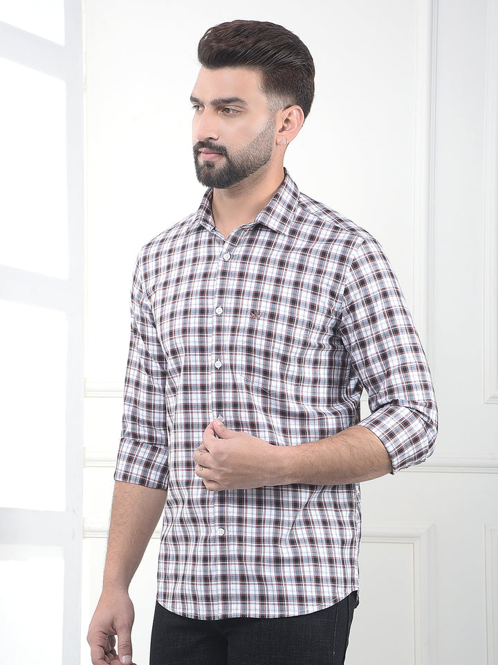 Brown Checked 100% Cotton Shirt