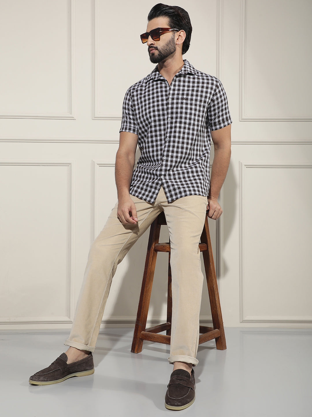Brown Checked 100% Cotton Shirt