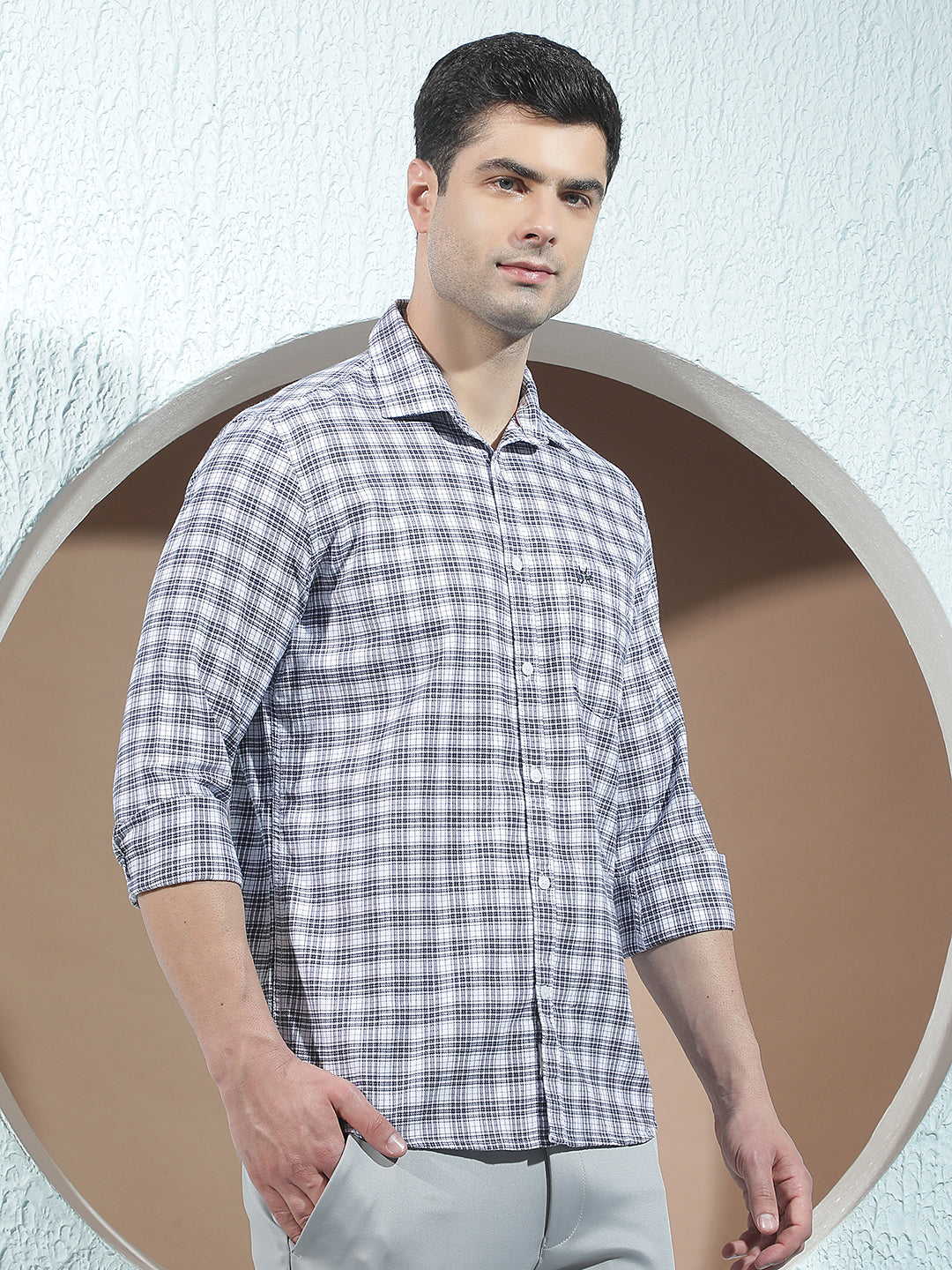 White 100% Cotton Checked Shirt