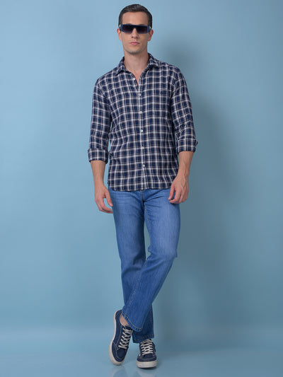 Navy Blue Checked 100% Cotton Shirt