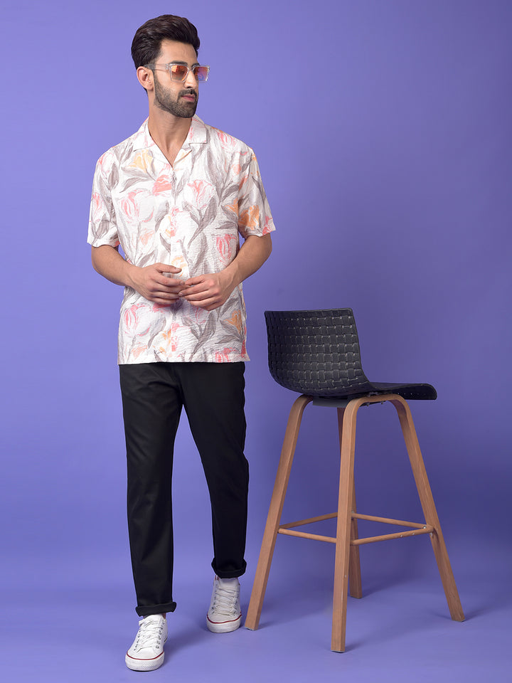 Peach Floral Print Resort Collar Shirt