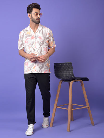 Peach Floral Print Resort Collar Shirt