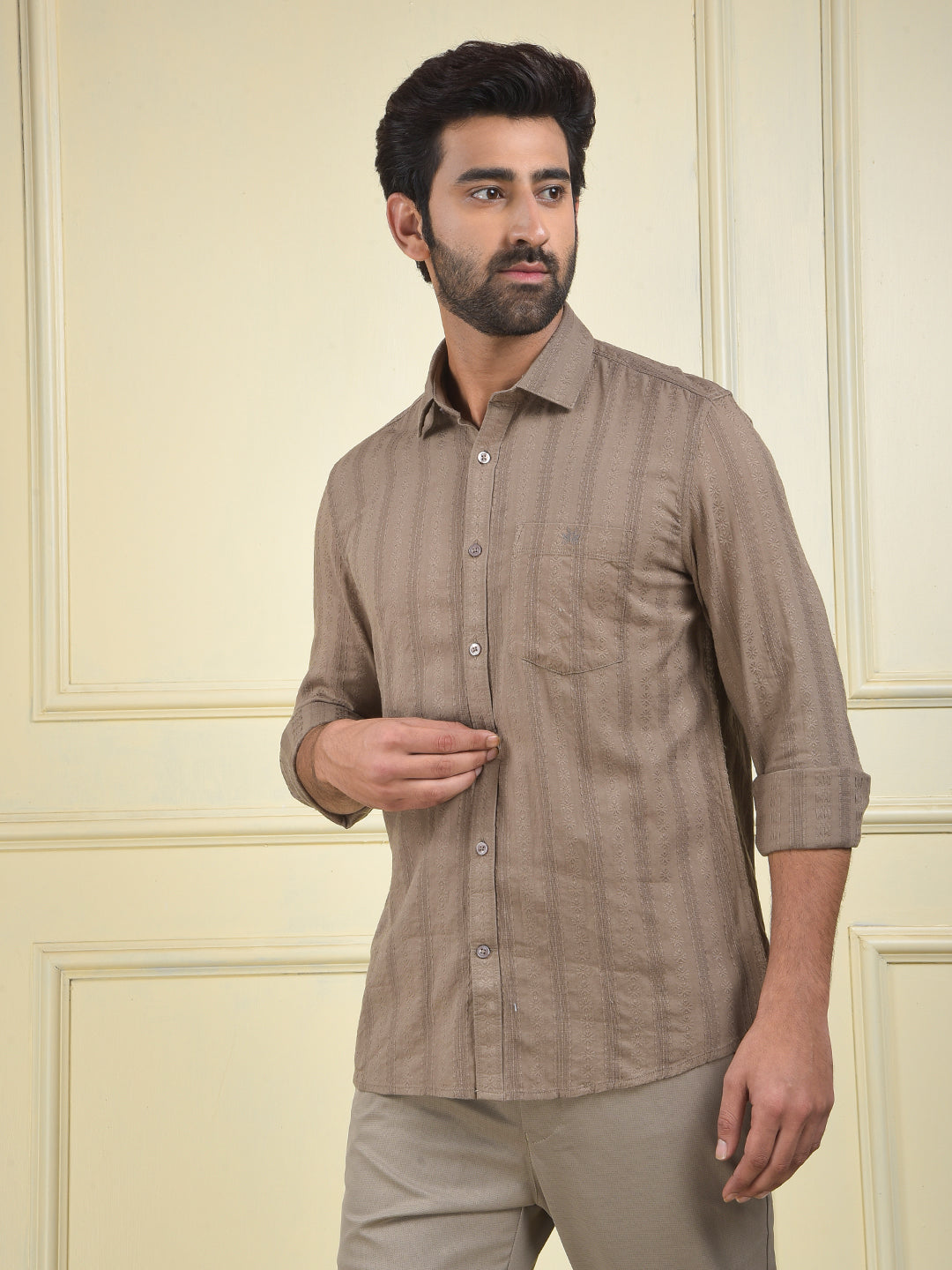 Grey Vertical Stripes 100% Cotton Shirt