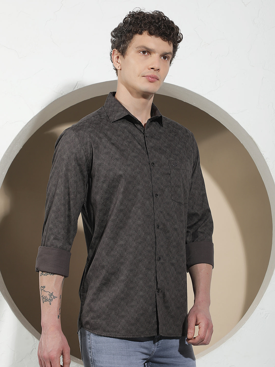 Smart Brown Printed Shirt