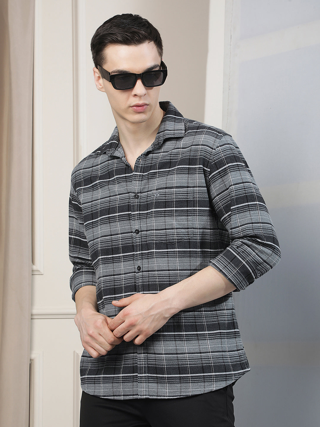 Grey Checked 100% Cotton Shirt