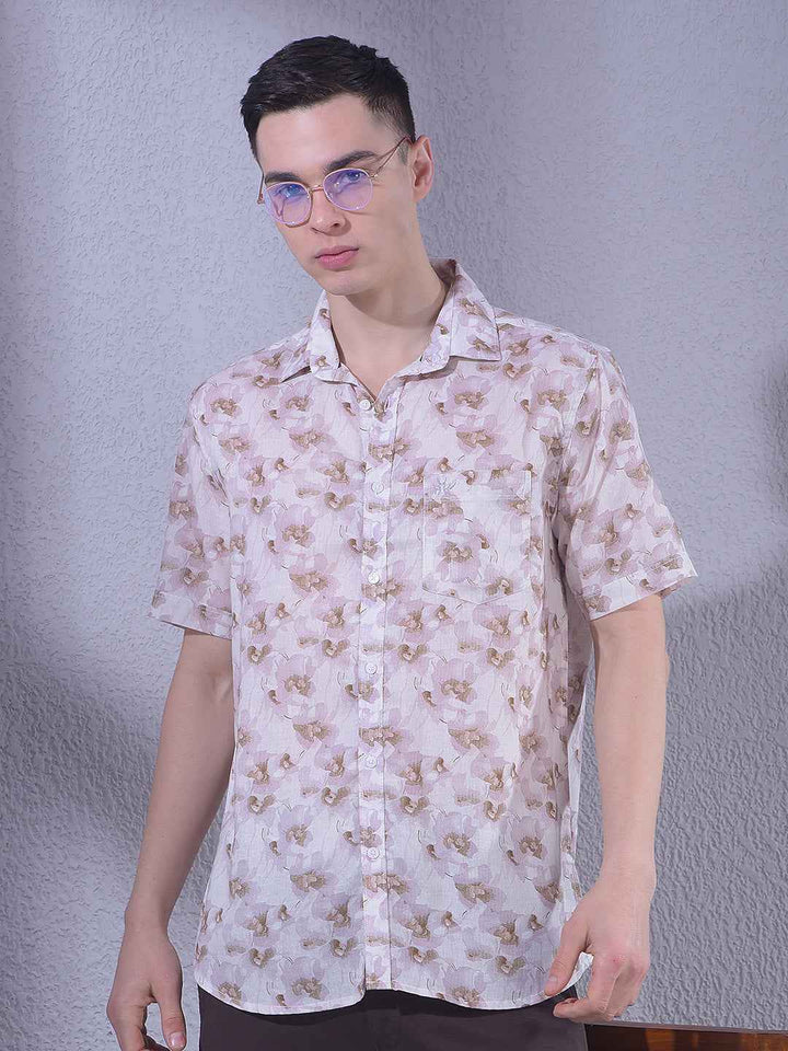 Pink Linen Floral Print Shirt