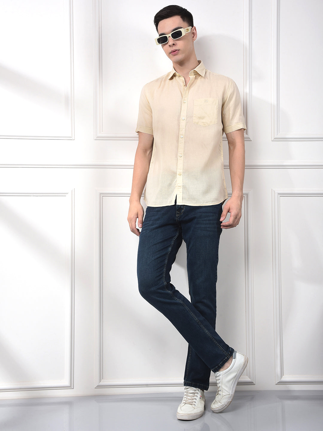 Pale Sand Half Sleeve Linen Shirt