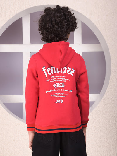 Red Typographic Print Hooded Neck Sweatshirt