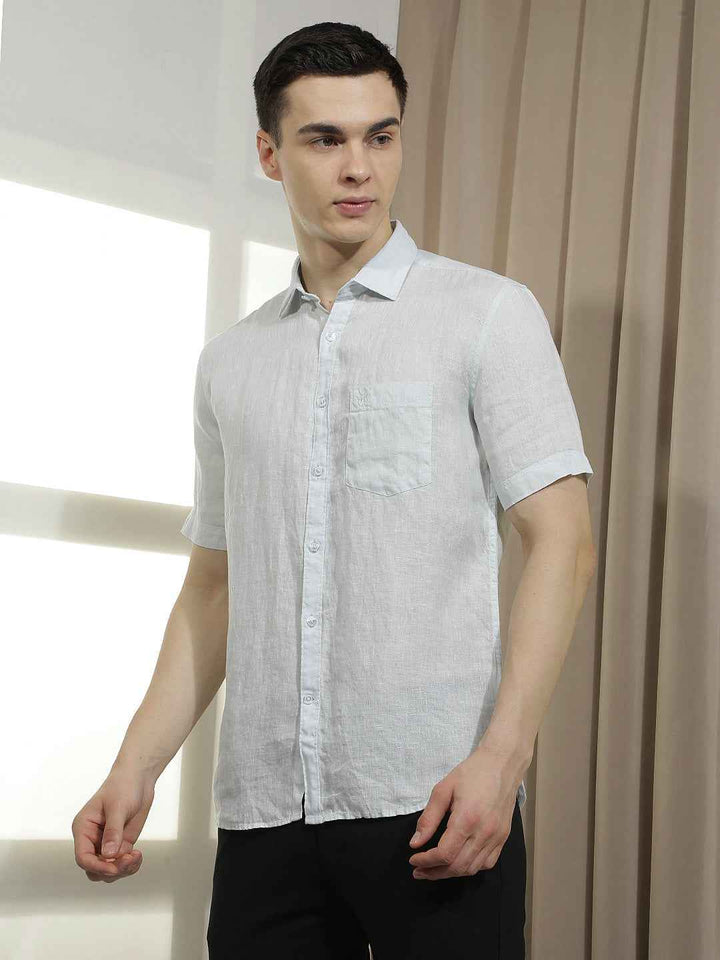 Breathable Sky Blue Linen Shirt