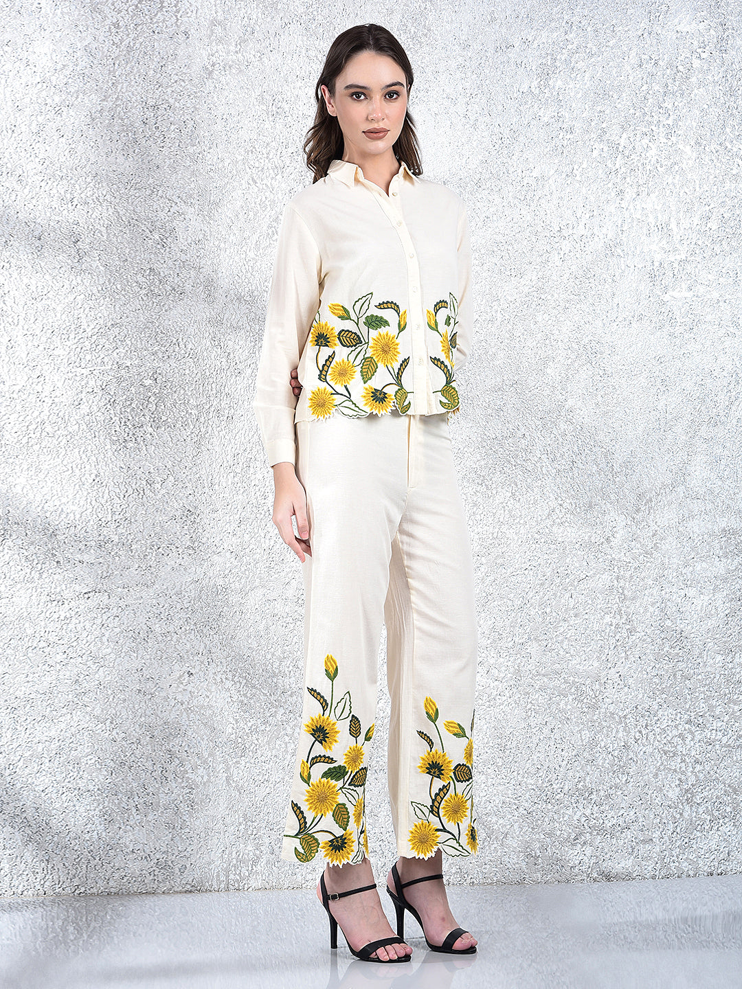 Cream Embroidered Co-Ord Set