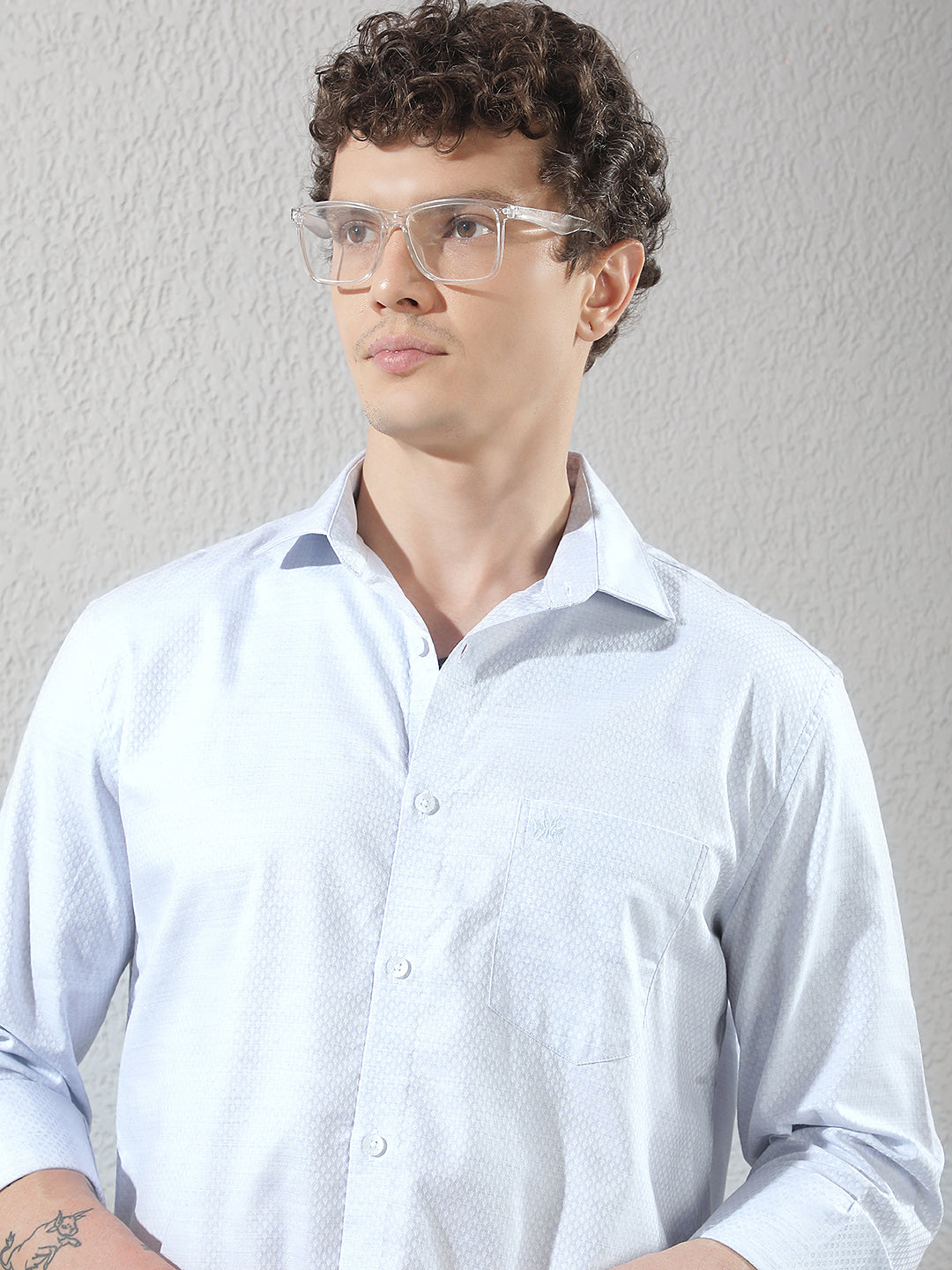Minimalist Sapphire Blue Jacquard Shirt