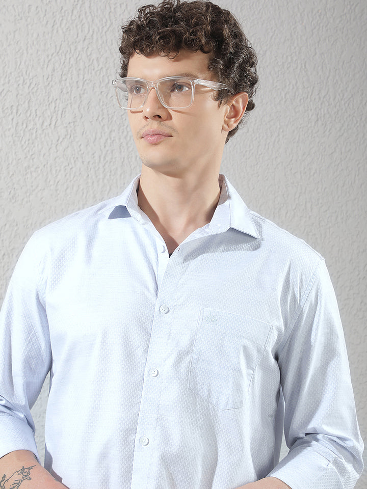 Minimalist Sapphire Blue Jacquard Shirt