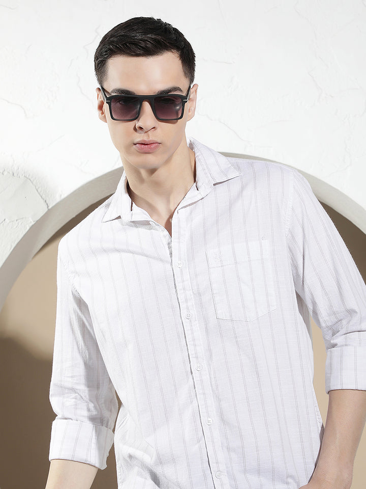 White Vertical Stripes 100% Cotton Shirt