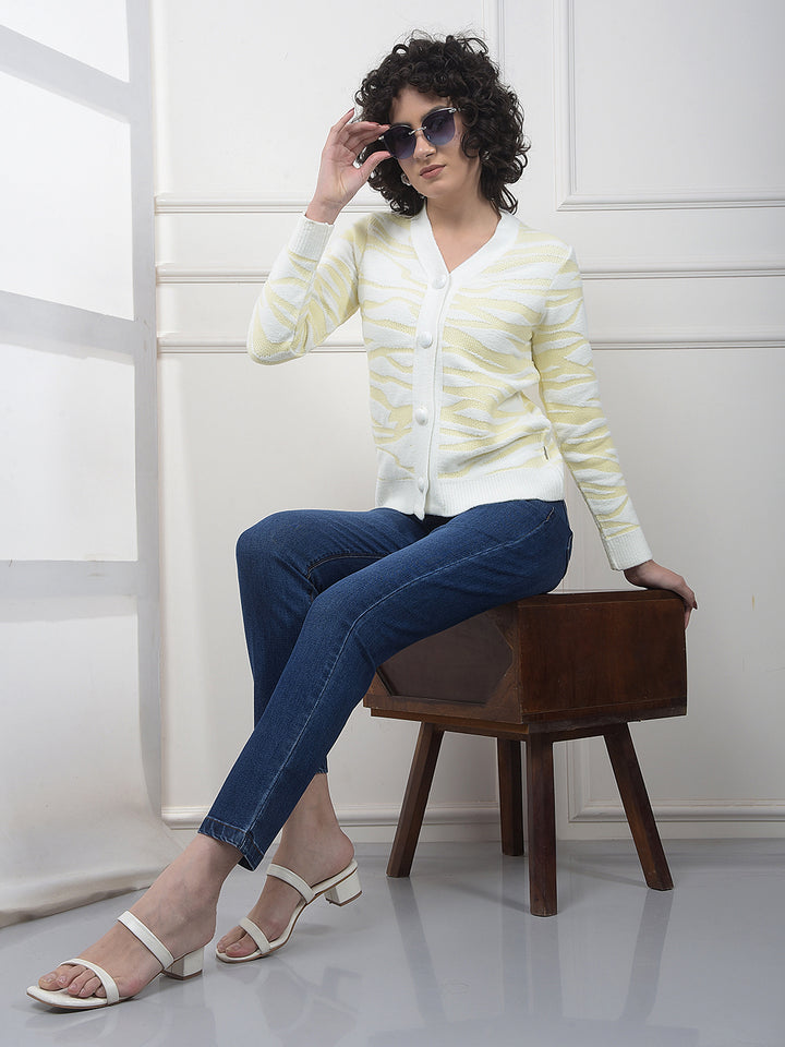 White Jacquard V-Neck Cardigan