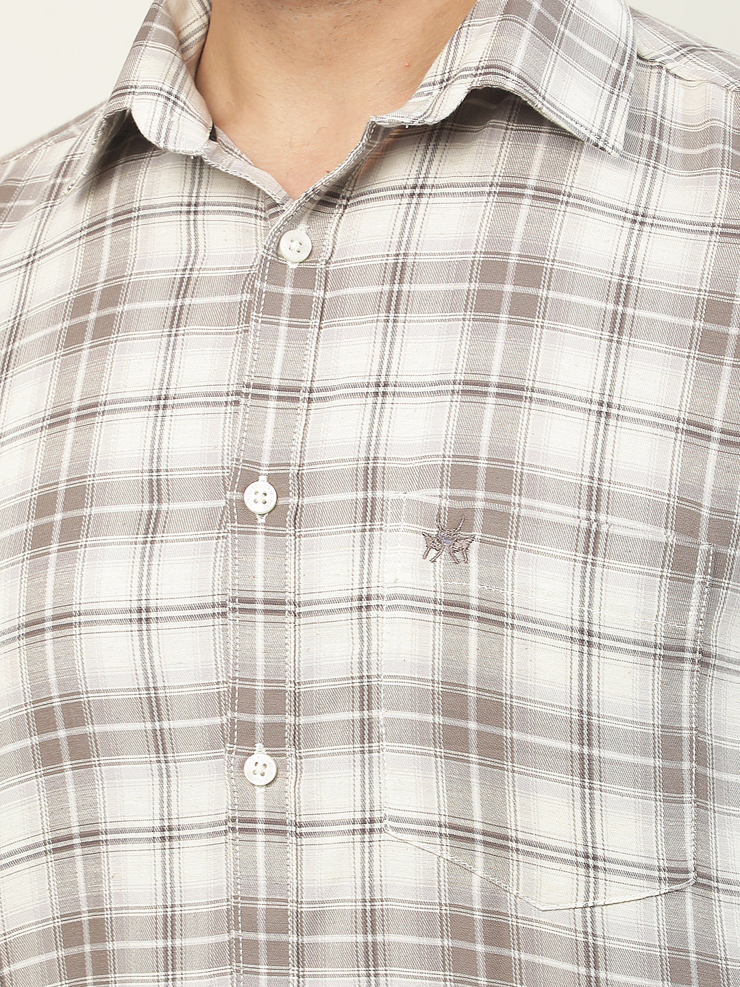 Brown Checked Linen Shirt