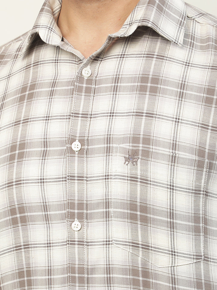 Brown Checked Linen Shirt