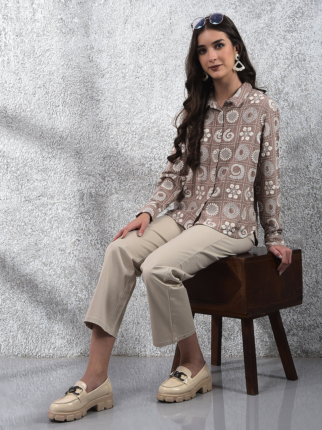 Brown Embroidered Linen Shirt