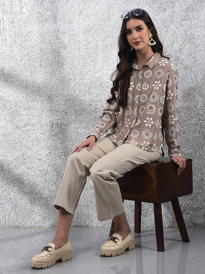 Brown Embroidered Linen Shirt