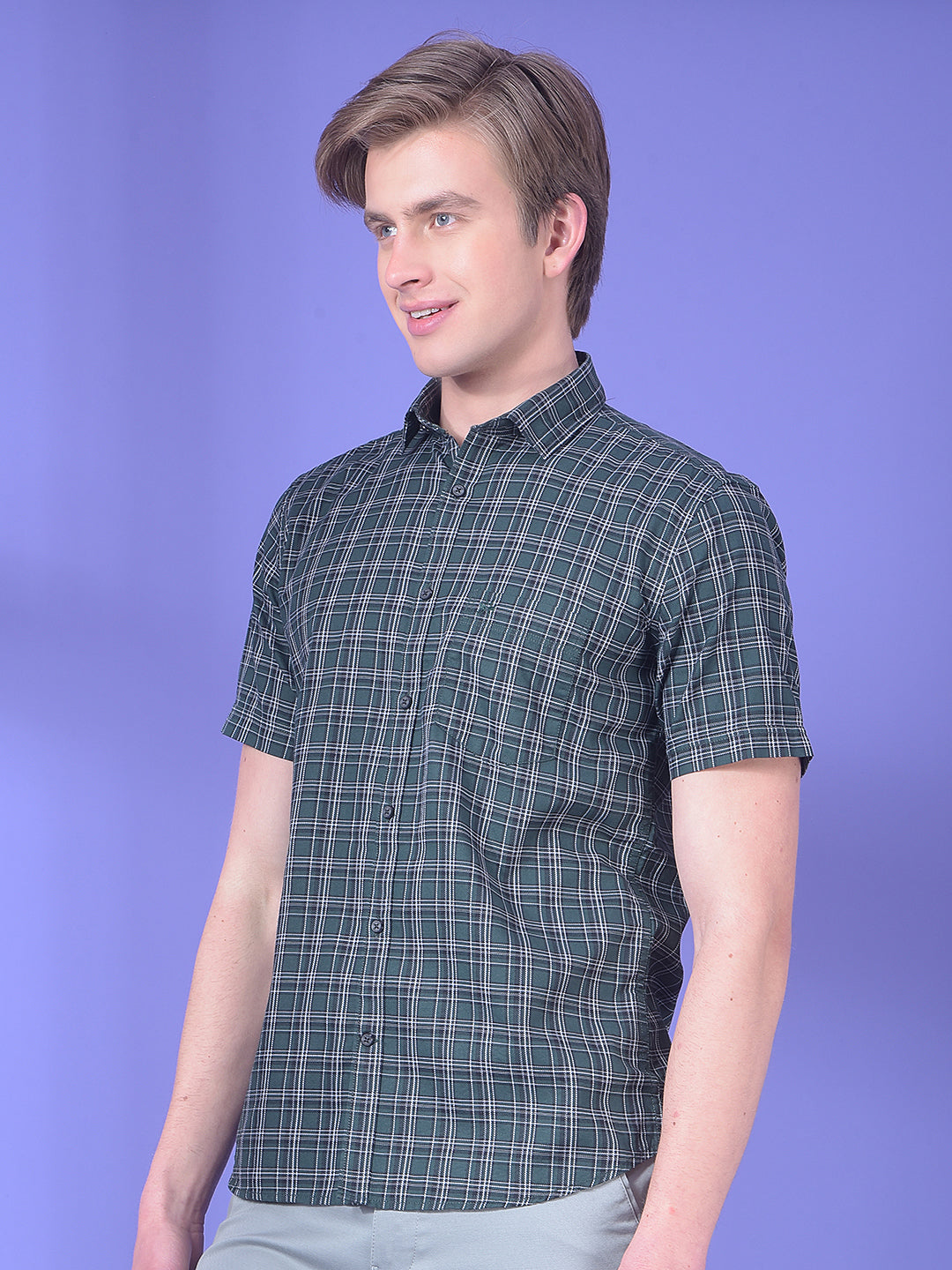 Forest Green Checked 100% Cotton Shirt
