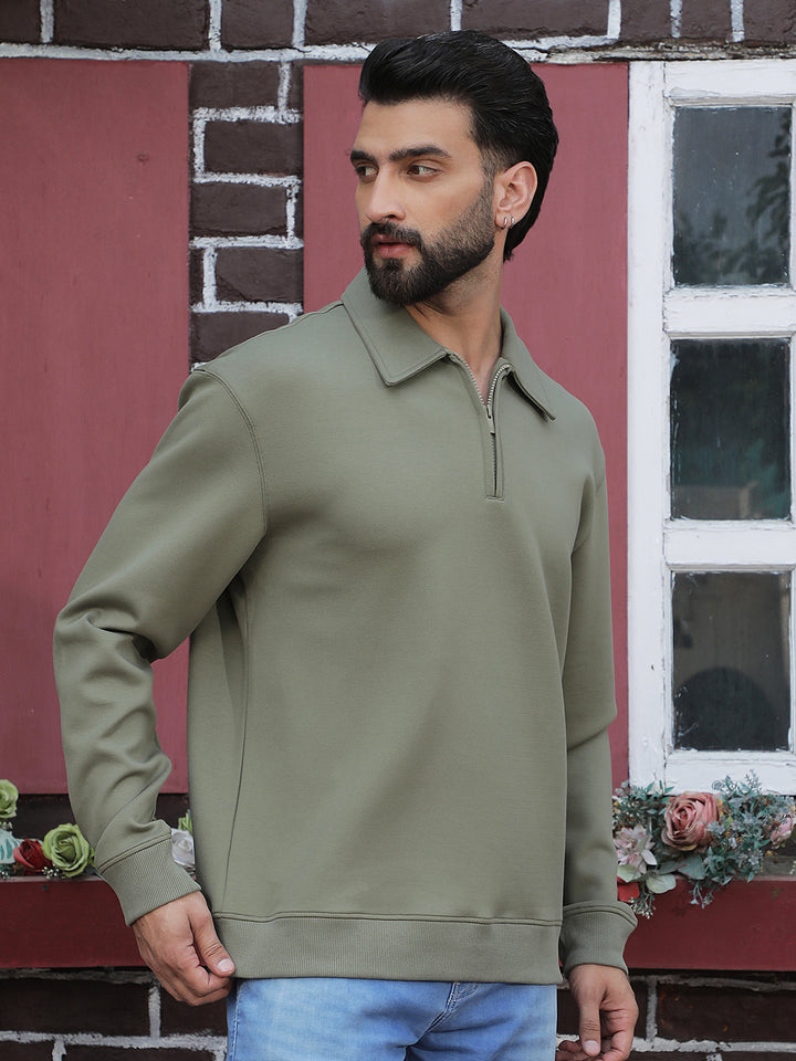 Olive Front Open Sweatshirt