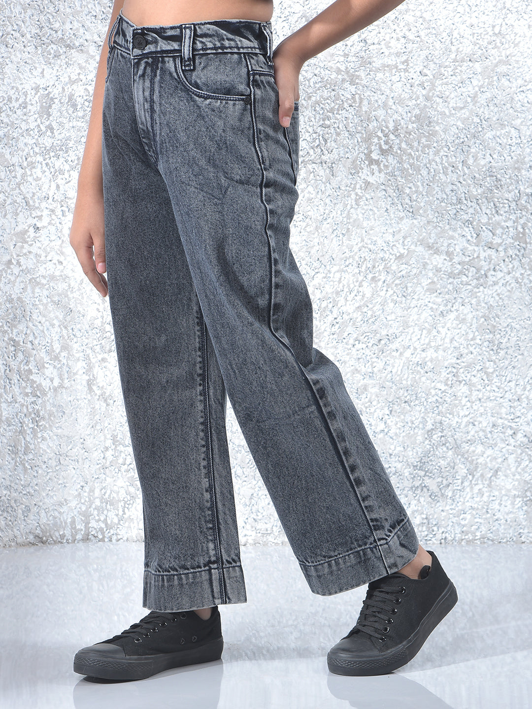 Grey 100% Cotton Wide Leg Jeans
