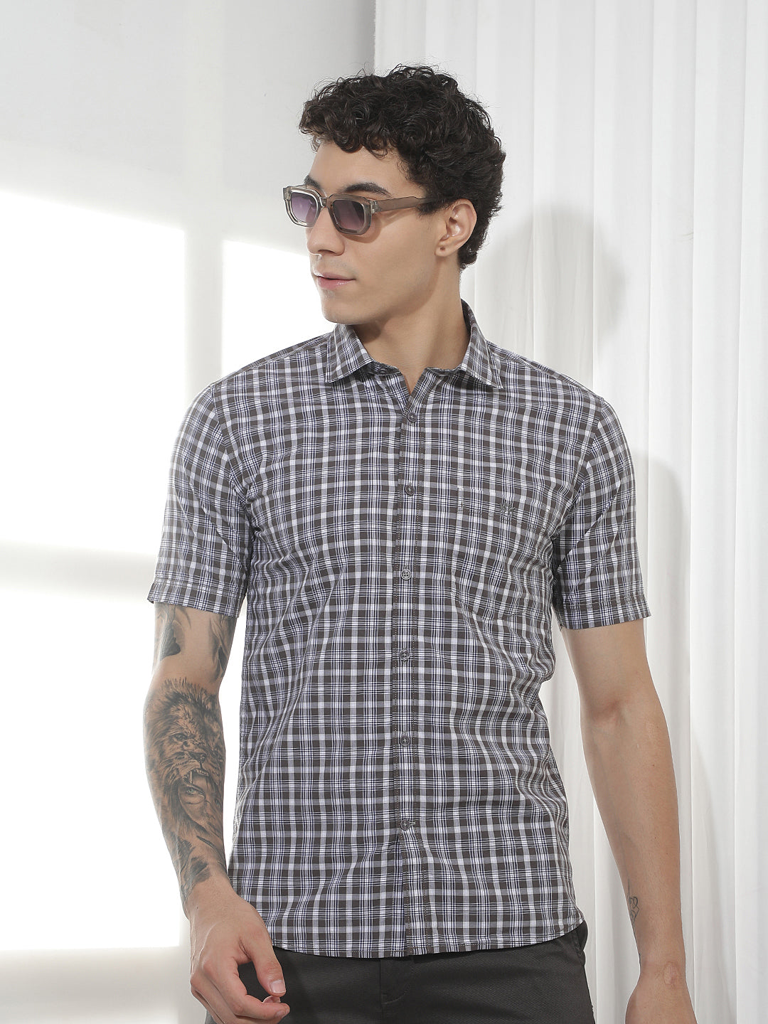 Grey Checked 100% Cotton Shirt