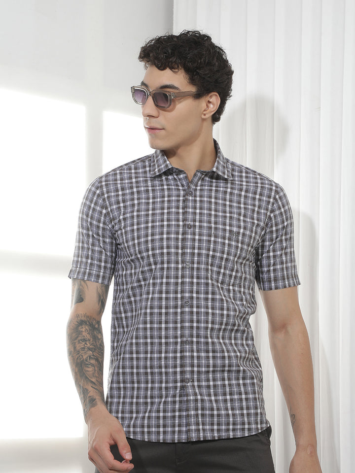 Grey Checked 100% Cotton Shirt