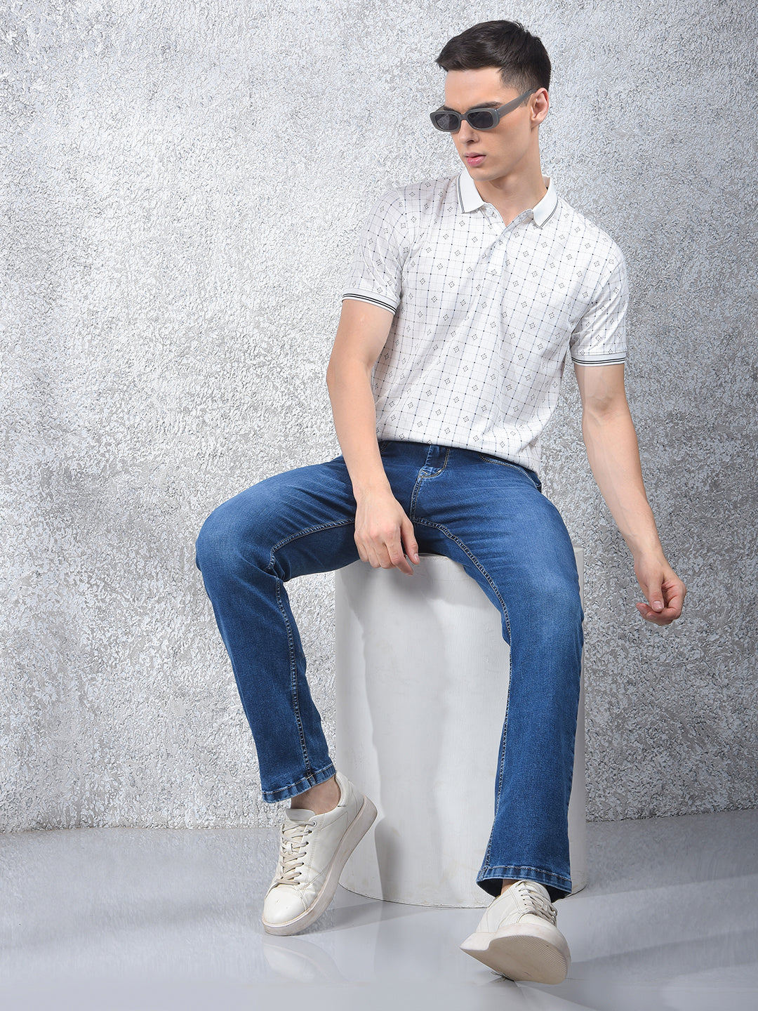 White Printed Polo Neck T-Shirt