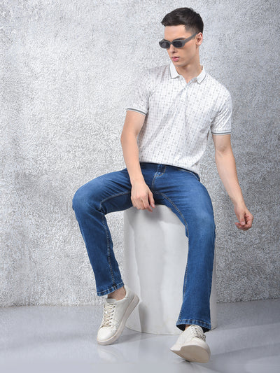 White Printed Polo Neck T-Shirt
