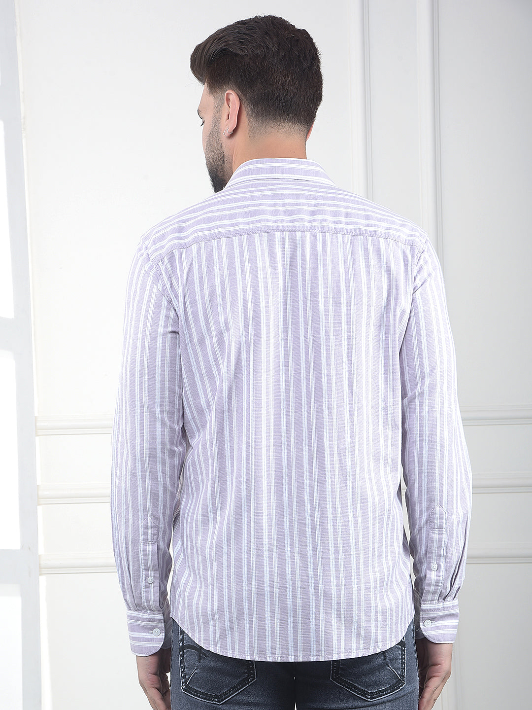 Purple Vertical Striped 100% Cotton Shirt