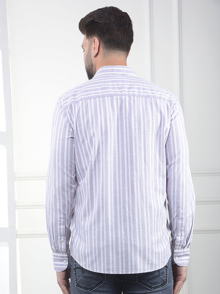 Purple Vertical Striped 100% Cotton Shirt