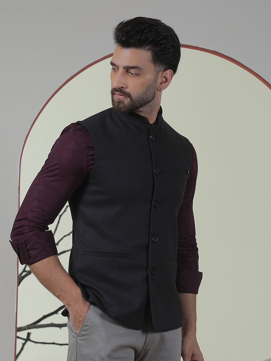 Structured Onyx Black Sleeveless Waistcoat