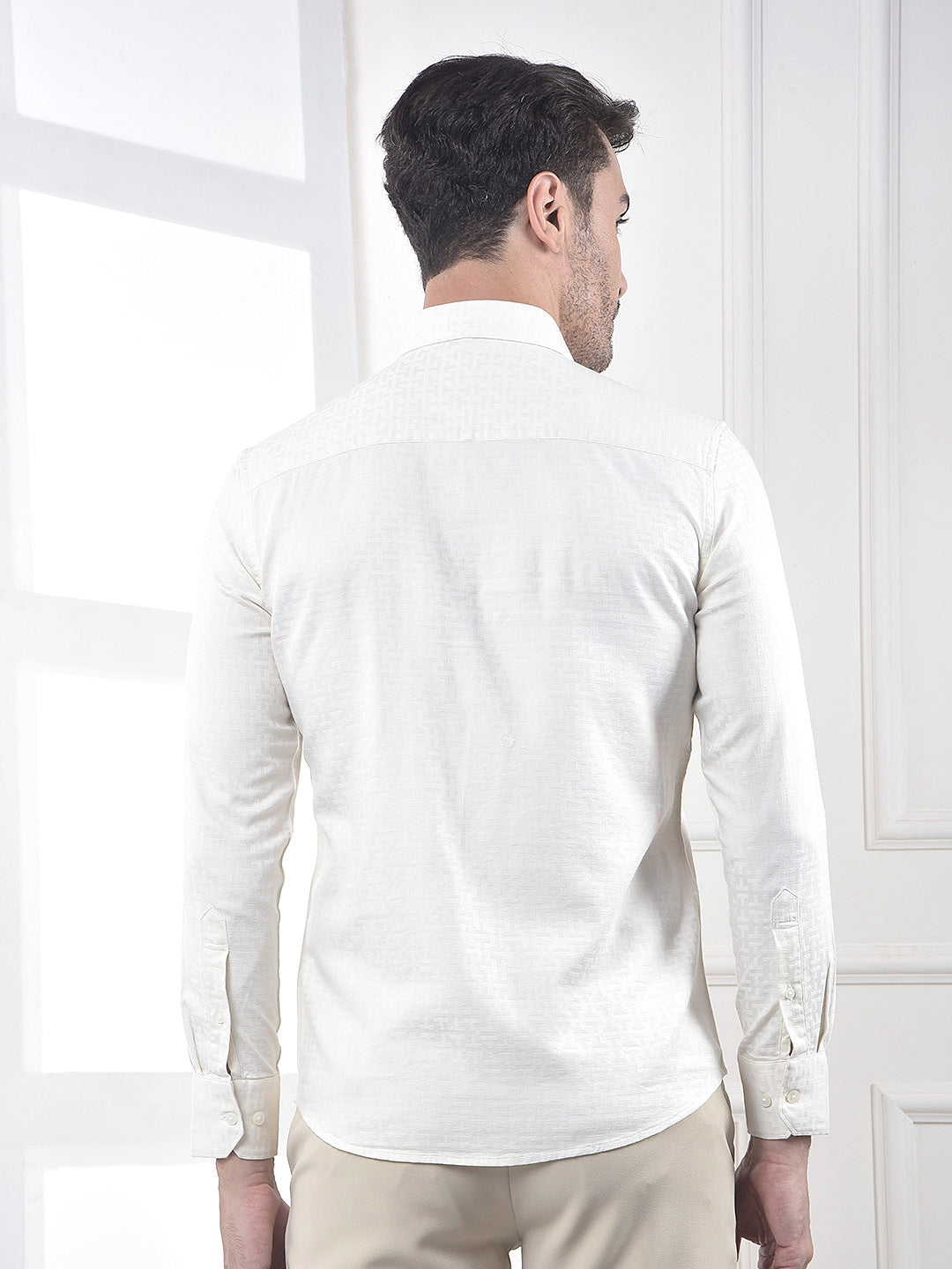 Beige Jacquard 100% Cotton Shirt