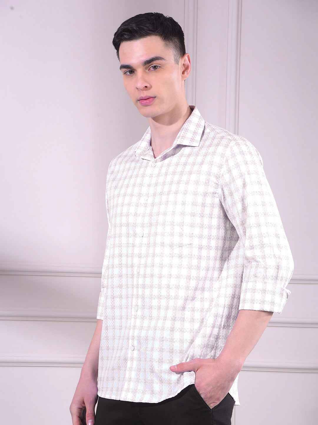 Brown Checked 100% Cotton Shirt