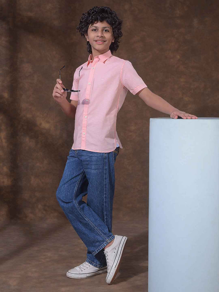 Peach Textured Casual Shirt