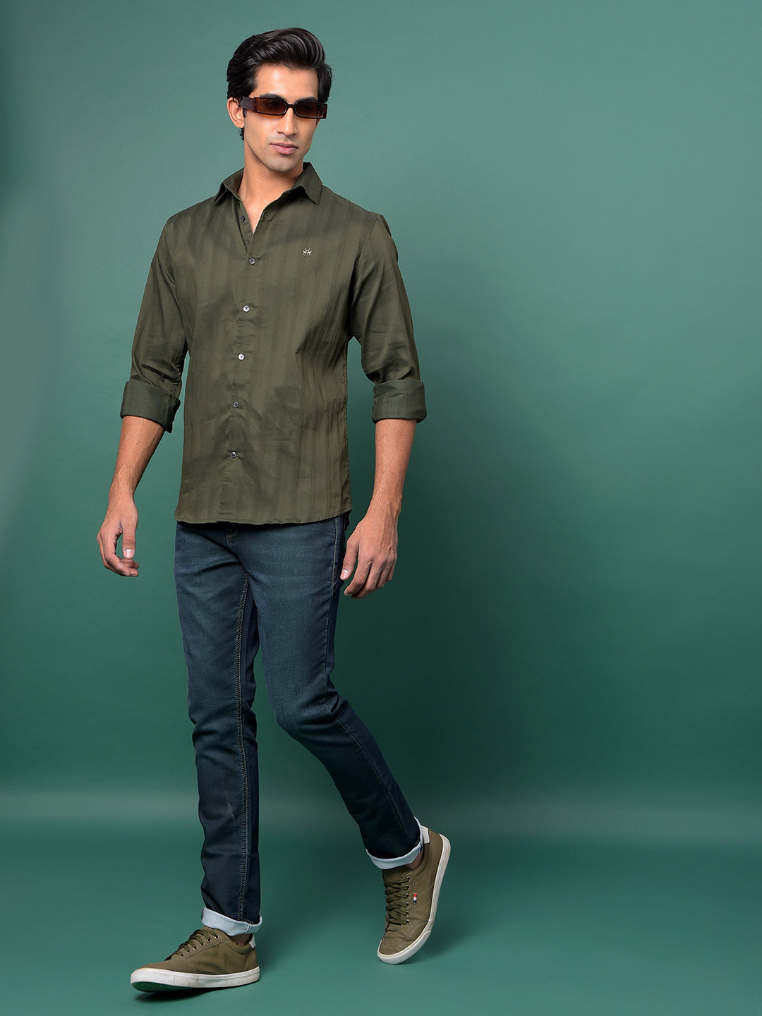 Green Vertical Stripes Shirt