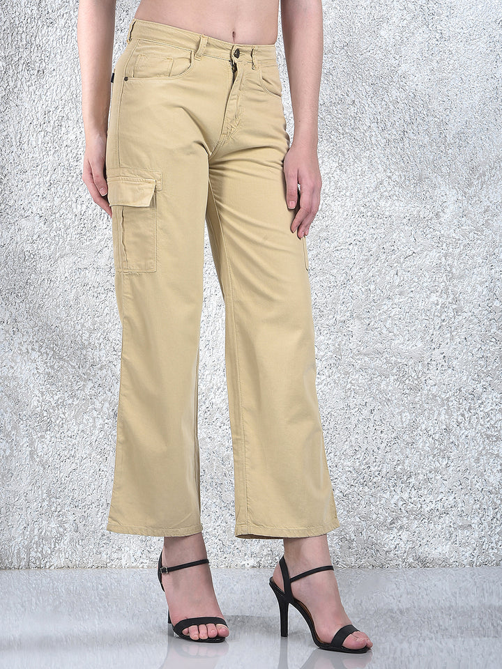 Women's White 100% Cotton Cargo Jeans-Women Jeans-Crimsoune Club