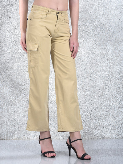 Women's White 100% Cotton Cargo Jeans-Women Jeans-Crimsoune Club