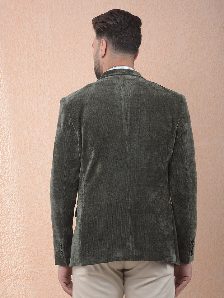Green Notched Lapel Corduroy Blazer
